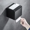 Toilet Paper Holder Matte Black Aluminum Bathroom Roll Wall Mounted Mobile Phone Rack Towel Tissue Box Y200407