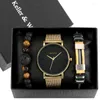 Montre-bracelets Men de luxe Gift minimaliste montres en alliage Mesh Watchband Quartz Calendrier Calendrier Horloge bracelet Punk Metal Box Setwrist