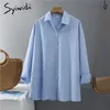 Syiwidii ​​vrouwen blouses kantoor dame katoen oversize plus size tops roze wit blauw lange mouw lente Koreaanse mode shirts 220402
