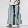 2022 Summer Men Wide Leg Pants Mens Cotton Linen Retro Trousers Man Chinese Style Hanfu Pants Male Big Crotch Nepal Robe Pants L220706
