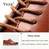 Yiger New Mens Oxford Sole Shoes Wedding Dress Genuine Leather Shoes Mens Laceup Bullock 신발 0046 210312