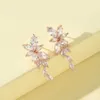 Fashion Bridal Jewelry Leaf Zircon Drop Earrings for Women Silver Rose Gold Color Crystal Wedding Earrings Brides Gift brinco CL0372