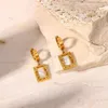 Hoop & Huggie Fashion 18K Gold Stainless Steel Square Shell Original Piece Drop Earrings For Women Hanging Dangle Earing Modern Female Jewel