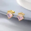 Stud Stainless Steel Crown Diamond Earrings For Women Gold Girl Birthday Wedding Anniversary Fashion Jewelry GiftStud