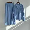 Conjunto de camisa y pantalones de dos piezas para mujer, pantalones recortados de cintura alta, talla grande Vintage