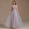 فساتين الحفلات في المساء الوردي 2022 من الدانتيل المزيج بالخرز Appliqus a line v neck jong prom long long prod downs legant sparkle bling night women partyparty