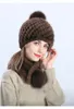 Real Mink Fur Hat Scarf Set Women Winter Beanie Cap Fox Pompom Brown Black Wine