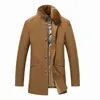 メンズウールブレンド秋の冬の暖かいコートfur毛皮の首輪太いジャケット男性トレンチコート2021ブランドアウターウェアトレンチコートT220810