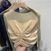 T-Shirt da donna 2022 Fashion Women Gold Velvet Autunno O-Collo Camicia a maniche lunghe T-shirt a rete Lady Short Tops Pullover Bottomings 1662