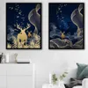 Abstract Golden Stag and Flock of Geese Prints Wall Art Canvas Painting Wall Pictures For Living Room Decor