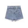 Moda Shorts Mulheres Mulheres Verão De cintura alta Torda de renda Casual calças curtas elegantes jeans chiques jeans curtos femme 210709