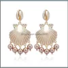 Boucles d'oreilles en acier inoxydable hypoallerg￩nique coquille perle europ￩en et alliage am￩ricain conch pour les femmes girls livraison 2021 bijoux charme vo6l5