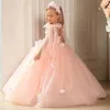 Bling con perline di cristallo Flower Girls Dresses per adolescenti Tulle Lunghezza Beach Girl Girls da festa Abito da festa Tulle Balli Abbiglia