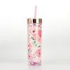 Wholesale! 16oz straight double layer plastic transparent tumbler with colorful straw water cup coffee cup Sea Freight