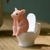 Cute Sitting on Toilet Animal Pig PVC Model Action Figure Decoration Mini Kawaii Toy for Kids Childrens Gift Home Decor 220704