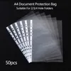 100 pièces/ensemble A4 pochettes perforées en plastique dossiers classement 11 trous PVC feuilles mobiles Documents feuille protecteurs
