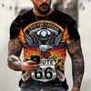 Summer Mens T Shirts Overdized Loose Clothes Vintage Short Sleeve Fashion America Route 66 Letters With Eagle Print T Shirt 6xl 220607