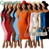 Kadın Elbiseler Tasarımcı Ince Seksi Derin U-Boyun Uzun Kollu Katı Renk Rahat Maxi Elbise Sonbahar Kış Giyim Bayanlar Kalça Etek 9 Renkler