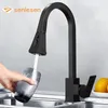 Kitchen Faucets Senlesen Pull Out Faucet Black Brass Deck Mounted Tap Double Water Outlet Modes And Cold