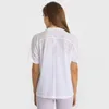 Lu Lu Lemons nya kvinnor Summer Yoga Short Sleeved Fiess Sport Quick Tork Garn Through Pattern Air Elastic T Shirt Clothes Leeved Fie Sport Elatic Hir