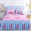 3pcs Set Sanding Lace Bedspread Fashion Queen Bed Skirt Thickened Two-Layer Single Double Bed Dust Ruffle Bed Cover 220525