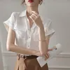 Women's Blouses & Shirts White Chiffon Women Summer Design 2022 Solid Turn-Down Collar Button Pocket Elegant Female Outwear Coats TopsWomen'