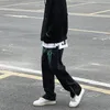 High Street Wash Embroidery Hip Hop Black Trousers Men's Loose Straight Tube American Hiphop Side Zipper Floor Pants 220325