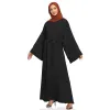 Robe musulmane pour femmes, jupe longue, grande taille, robe d'automne, couleur pure, élégante, sans écharpe