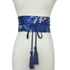 Gürtel Japanischer Retro-Quasten-Kimono-Gürtel für Damen, breiter Korsett-Kummerbund, modischer Blumendruck, Yukata-Schärpe, Krawatte, ethnischer Stil, Kleidgürtel