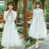 Sukienki swobodne wiosna/lato damski chiński styl vintage literacki haftowany bajkowy sukienka mori dziewczyna szczupła cheongsam średnia długość sukienki