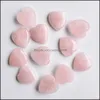 Stone Loose Beads Jewelry Natural 25Mm Heart Opal Black Onyx Rose Quartz Tigers Eye Turquoise Cabochons Flat Back F Dhj5F