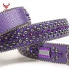 Fashion alligator with ston DNA PU leather purple digner rhintone belt bb simon