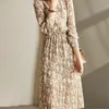 VIMLY Floral Dress for Women Slim Waist Long Sleeve Midi Dresses Spring Summer Chiffon Vintage Pleated Vestido Female F8856 220514