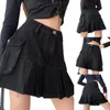 Skirts 2022 Women's Mini Pleated Denim Skirt, Punk Style High Waist Solid Color A-Line Short Skirt Fashion All-match