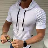 T 셔츠 남자 짧은 슬리브 후드 트 셔츠 여름 가을 스포츠웨어 남성 의류 판매 컬러 슬림 핏 캐주얼 체육관 셔츠 탑 220620