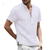 Summer T-Shirt z krótkim rękawem bawełniany i lniany LED Casual Men's T-Shirt Mężczyzna oddychający S-3XL 220504