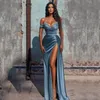 Off the Shoulder Long Mermaid Evening Dresses with Beaded High Split Sweep Train Satin Formal Prom Party Gowns