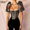 Deat Spring Summer Sexy Sexy Complete Pufk FlQue Clain Toilar Black Floral Print Tops Женская футболка MH270 210709