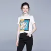 Moda-Summer Women Casual Print Patchwork Satin Koszula Moda Topy Tees Rayon Koszulki O-Neck Loose O-Neck Krótki Rękaw Tshirts 210306