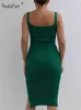 Nadafair Kolsuz Örme MIDI Elbiseleri Kadınlar Için 2022 Seksi Bölünmüş Bodycon Vestidos Kılıf Mor Yeşil Ince Yaz Elbise Parti Y220413