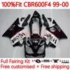 Injektionsmögelkropp för Honda CBR 600 F4 FS CC 600F4 600CC 1999-2000 Kroppsarbete 136NO.96 100% FIT CBR600F4 CBR600 F4 99 00 CBR600FS 1999 2000 OEM FAIRING KIT Black West