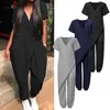 Mode sommaren rompers zanzea kvinnor jumpsuits casual lös v hals korta ärm overaller harem byxor fasta långa playsuits 7 w220427