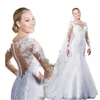 Custom Made 2022 Beautiful Court Train Illusion Transparent Back Beaded Lace Mermaid Spring Wedding Dresses Bridal Gowns