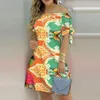 Casual Dresses Sexy Slash Neck Tie-Up Bow Party Dress Office Elegant Pattern Print Mini Summer Fashion Short Sleeve Women Vestidos