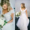 2022 robes de mariée magnifiques robe de mariée une ligne col en V sans manches en dentelle appliques longueur de plancher tulle sur mesure plus la taille vestidos de novia