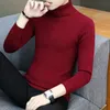 Men's Sweaters Slim Fit Mens Turtleneck Autumn Winter Warm Pullover Jumpers Crochet Knitted High Collar Solid ColorMen's