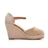 Crystal Queen Women Suede Wedges High Ankle Toe Casual Slope Round Head Sandals Dress Shoes 220406