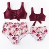 Girlymax sommar baby flickor barn kläder mamma mig strip blommig leopard baddräkt bikini boutique set barnkläder 220803