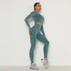 Women Vital Seamless Yoga Set Gym Clothing Fitness Leggings+ Long Sleeves Shirts Sport Suit Fold Patchwork Tracksuit Active Wear 220330