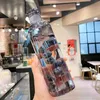 زجاجة مياه بلاستيكية 750 مل مع علامة زمنية إبداعية كبيرة السعة السعة تسرب زجاجة زجاجة قطرة مقاومة